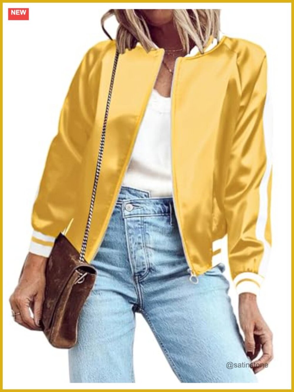 100% Polyester Lightweight Striped Bomber Jacket Zip Up Long Sleeve Casual Coat